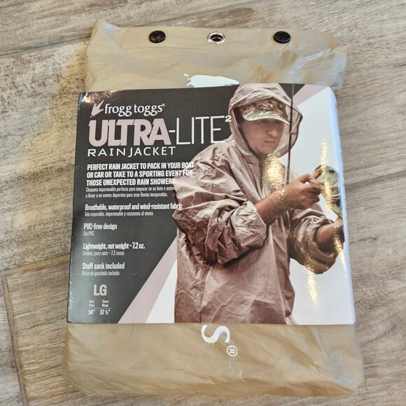 Frogg Toggs Ultra Lite2 Rain Jacket Men’s L Khaki Waterproof Packable NEW Gear - Picture 3 of 8